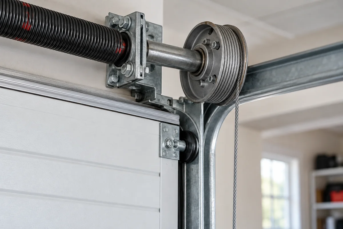 Garage door cable drum and steel lifting cable