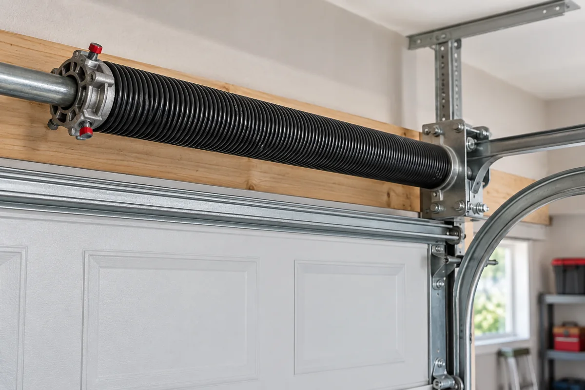 Garage door torsion spring above a sectional garage door